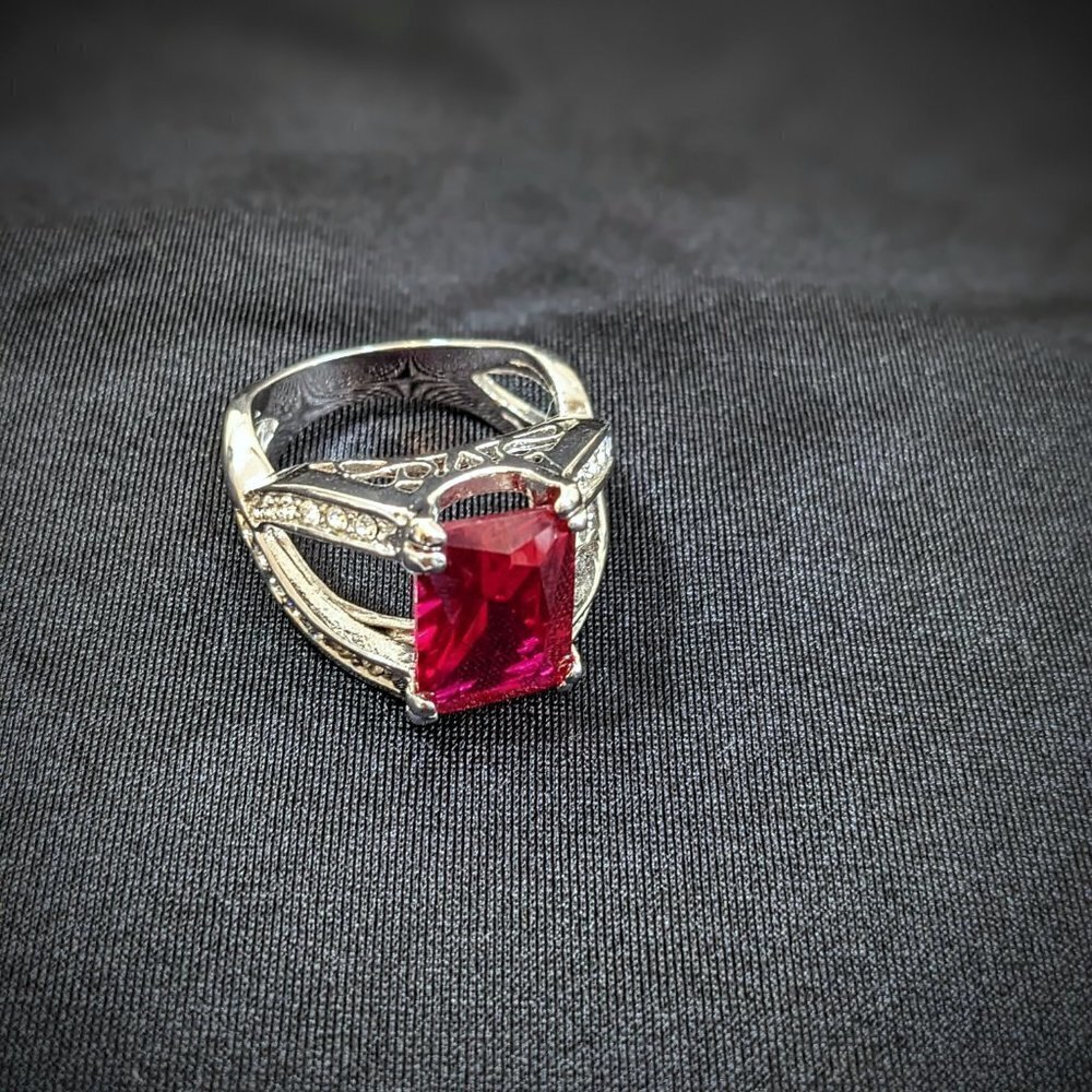 Ruby W Diamonds Silver Cocktail Ring - image 1